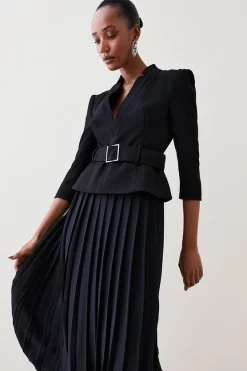 New 😍 Karen Millen Structured Crepe Forever Soft Pleated Midi 👗 Dress 😀 -Karen Millen Outlet store womens black structured crepe forever soft pleated midi dress 2