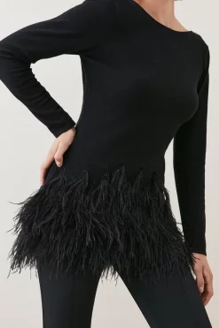 Brand new ✨ Karen Millen V Back Feather Hem Swing Jumper 👍 -Karen Millen Outlet store womens black v back feather hem swing jumper 1 1