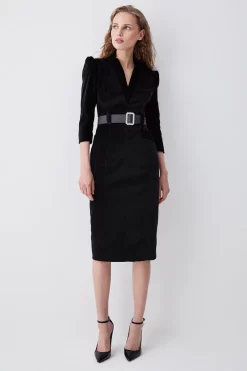 Coupon 😀 Karen Millen Velvet Forever Diamante Belted Pencil Midi 👗 Dress - black 🥰 -Karen Millen Outlet store womens black velvet forever diamante belted pencil midi dress