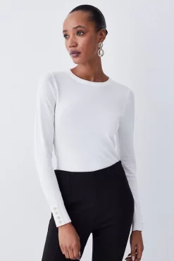 Best Sale 👍 Karen Millen Viscose Blend Knitted Crew Neck Jumper ✨ -Karen Millen Outlet store womens black viscose blend knitted crew neck jumper