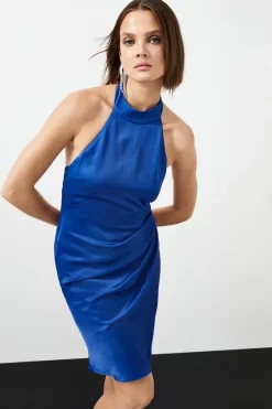 Deals 💯 Karen Millen Viscose Satin Back Crepe Diamante Back Halter Mini 👗 Dress 😉 -Karen Millen Outlet store womens black viscose satin back crepe diamante back halter mini dress 1