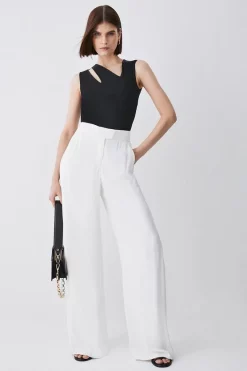 Wholesale 🛒 Karen Millen Viscose Satin Back Crepe Wide Leg Trousers 😉 12 Wholesale 🛒 Karen Millen Viscose Satin Back Crepe Wide Leg Trousers 😉 -Karen Millen Outlet store womens black viscose satin back crepe wide leg trousers