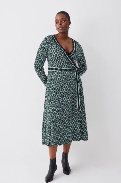 Buy 👍 Karen Millen Plus Size Self Belted Viscose Blend Jersey Midi 👗 Dress 🔥 14 Buy 👍 Karen Millen Plus Size Self Belted Viscose Blend Jersey Midi 👗 Dress 🔥 -Karen Millen Outlet store womens black white plus size self belted viscose blend jersey midi dress