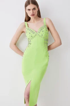 Buy 🔔 Karen Millen Embellished Stretch Woven Midi 👗 Dress 🔔 -Karen Millen Outlet store womens blue embellished stretch woven midi dress