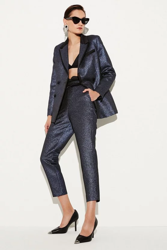 Outlet ⌛ Karen Millen Metallic Jacquard Waistband Detail Slim Leg Trouser - blue ✨ 7 Outlet ⌛ Karen Millen Metallic Jacquard Waistband Detail Slim Leg Trouser - blue ✨ - Image 6