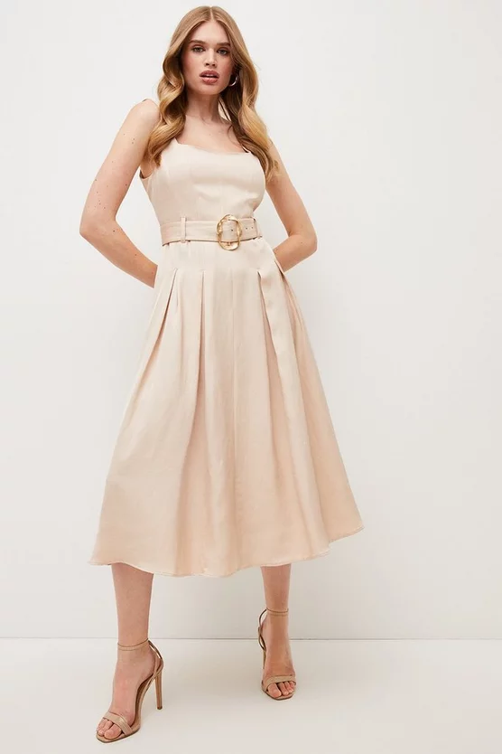 Hot Sale 🛒 Karen Millen Premium Polished Linen Belted Pleat Midi 👗 Dress ❤️ 8 Hot Sale 🛒 Karen Millen Premium Polished Linen Belted Pleat Midi 👗 Dress ❤️ - Image 6