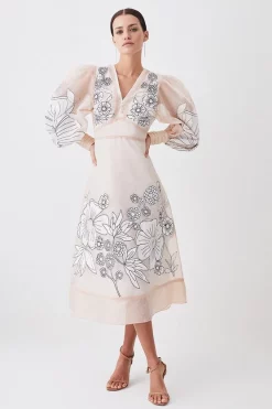 Budget ⭐ Karen Millen Petite Applique Organdie Woven Maxi 👗 Dress - blush 🔥 -Karen Millen Outlet store womens blush petite applique organdie woven maxi dress