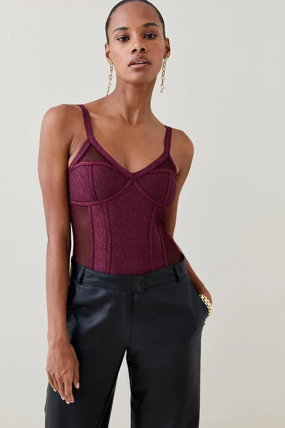 Top 10 🤩 Karen Millen Metallic Bandage Knit And Mesh Corset Body - burgundy ❤️ 8 Top 10 🤩 Karen Millen Metallic Bandage Knit And Mesh Corset Body - burgundy ❤️ - Image 6