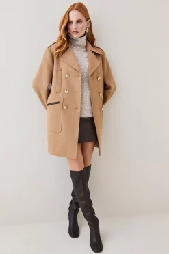 Brand new 🔔 Karen Millen Italian Virgin Wool Double Breasted Pea 🧥 Coat - camel 🛒 -Karen Millen Outlet store womens camel italian virgin wool double breasted pea coat
