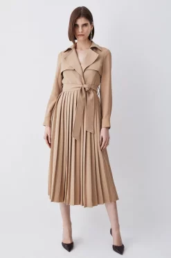 Outlet 🛒 Karen Millen Long Sleeve Woven Pleated Midi Trench 👗 Dress ❤️ 15 Outlet 🛒 Karen Millen Long Sleeve Woven Pleated Midi Trench 👗 Dress ❤️ -Karen Millen Outlet store womens camel long sleeve woven pleated midi trench dress