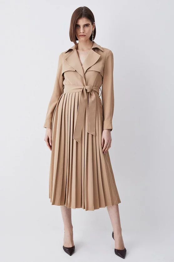 Outlet 🛒 Karen Millen Long Sleeve Woven Pleated Midi Trench 👗 Dress ❤️ 8 Outlet 🛒 Karen Millen Long Sleeve Woven Pleated Midi Trench 👗 Dress ❤️ - Image 6