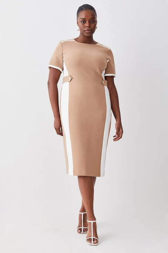 Wholesale 🥰 Karen Millen Plus Size Compact Stretch Contrast Panel Midi Pencil 👗 Dress - camel 🎉 8 Wholesale 🥰 Karen Millen Plus Size Compact Stretch Contrast Panel Midi Pencil 👗 Dress - camel 🎉 - Image 6