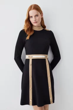 Wholesale 🔥 Karen Millen Snaffle Trim Colour Block Ponte Funnel Neck Skater 👗 Dress 😀 -Karen Millen Outlet store womens camel snaffle trim colour block ponte funnel neck skater dress