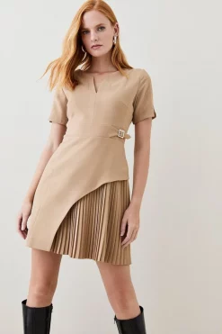 Best reviews of 😀 Karen Millen Tailored Military Pleat Short Sleeve Mini 👗 Dress ⌛ -Karen Millen Outlet store womens camel tailored military pleat short sleeve mini dress