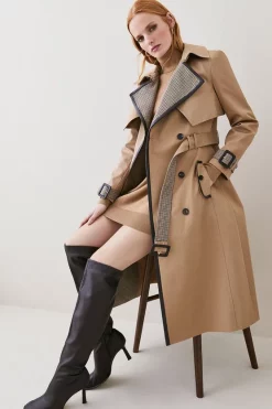Deals 😍 Karen Millen Tweed Mix Cotton Trench 🧥 Coat - camel ❤️ -Karen Millen Outlet store womens camel tweed mix cotton trench coat