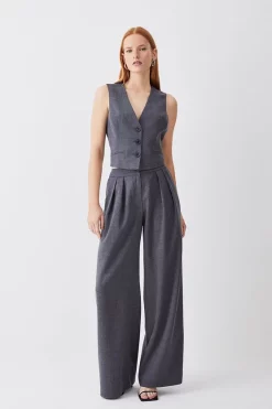 New 🛒 Karen Millen Premium Wool Flannel Pleat Detail Trouser - charcoal 🌟 -Karen Millen Outlet store womens charcoal premium wool flannel pleat detail trouser