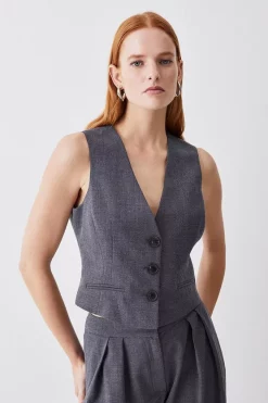 Top 10 ⌛ Karen Millen Premium Wool Flannel Waistcoat - charcoal 🎁 -Karen Millen Outlet store womens charcoal premium wool flannel waistcoat