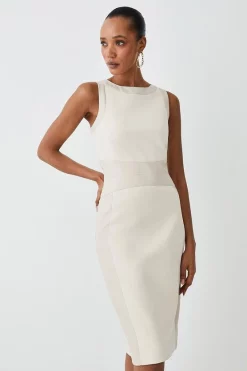 Best deal 🔔 Karen Millen Ponte And Faux Leather Pencil Midi 👗 Dress 🛒 -Karen Millen Outlet store womens chocolate ponte and faux leather pencil midi dress