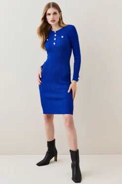 Best reviews of ✔️ Karen Millen Military Trim Rib Knitted Mini 👗 Dress 🎁 -Karen Millen Outlet store womens cobalt military trim rib knitted mini dress