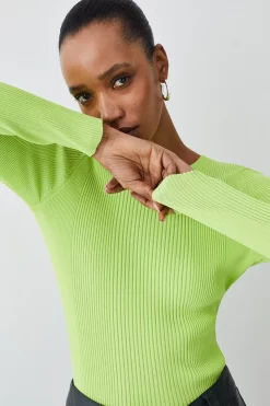 Best Pirce 🔔 Karen Millen Rib Crew Neck Knit Jumper ✨ -Karen Millen Outlet store womens cobalt rib crew neck knit jumper 2