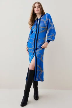 New 🥰 Karen Millen Slinky Knit Chain Jacquard Midaxi 👗 Dress - cobalt 😀 -Karen Millen Outlet store womens cobalt slinky knit chain jacquard midaxi dress