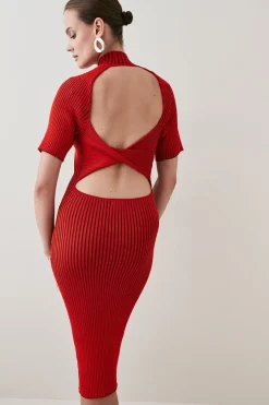 Best deal 😀 Karen Millen Twist Back Reverse Knit Mini 👗 Dress 🥰 -Karen Millen Outlet store womens cobalt twist back reverse knit mini dress