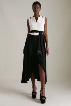 New ❤️ Karen Millen Soft Tailored Waterfall Maxi 👗 Dress 😉 -Karen Millen Outlet store womens coral soft tailored waterfall maxi dress 1