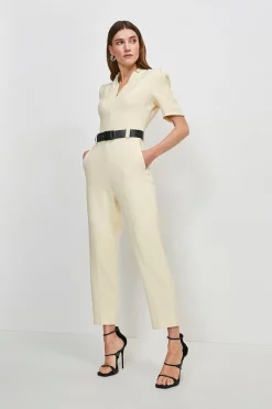 Deals ✨ Karen Millen Forever Belted Jumpsuit 😉 -Karen Millen Outlet store womens cream forever belted jumpsuit