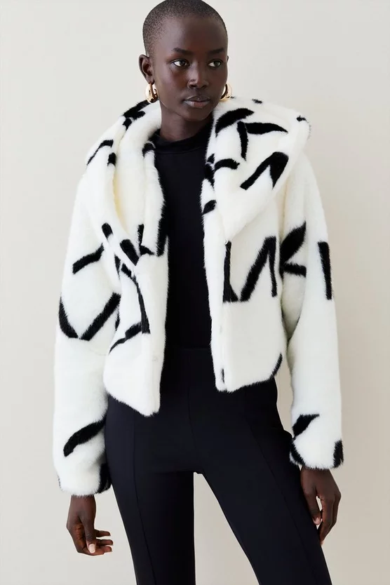 Best Sale ❤️ Karen Millen Km Logo Hooded Faux Fur 🧥 Coat - cream 🧨 7 Best Sale ❤️ Karen Millen Km Logo Hooded Faux Fur 🧥 Coat - cream 🧨 - Image 5