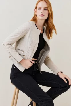 Wholesale 🌟 Karen Millen Leather Quilted Biker Jacket 🛒 19 Wholesale 🌟 Karen Millen Leather Quilted Biker Jacket 🛒 -Karen Millen Outlet store womens cream leather quilted biker jacket 1