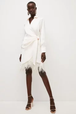 Best deal ๐ Karen Millen Satin Back Crepe Feather Hem ๐ Shirt Mini ๐ Dress ๐ 16 Best deal ๐ Karen Millen Satin Back Crepe Feather Hem ๐ Shirt Mini ๐ Dress ๐ -Karen Millen Outlet store womens cream satin back crepe feather hem shirt mini dress 1
