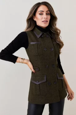 Deals ⭐ Karen Millen Lydia Millen Heritage Tweed Sleeveless Jacket - dark green 😍 -Karen Millen Outlet store womens dark20green lydia millen heritage tweed sleeveless jacket