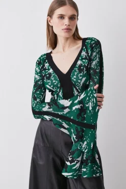 Cheapest 🎉 Karen Millen Slinky Embellished Jacquard Knit Top - dark green ✔️ -Karen Millen Outlet store womens dark20green slinky embellished jacquard knit top
