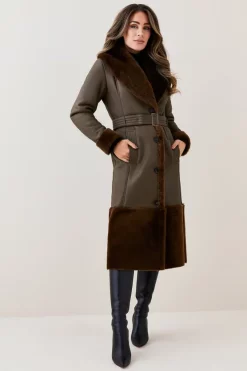 New ❤️ Karen Millen Lydia Millen Shearling And Leather Shawl Collar Belted 🧥 Coat - dark olive 🔥 13 New ❤️ Karen Millen Lydia Millen Shearling And Leather Shawl Collar Belted 🧥 Coat - dark olive 🔥 -Karen Millen Outlet store womens dark20olive lydia millen shearling and leather shawl collar belted coat