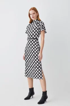 Hot Sale 🎉 Karen Millen Angel Sleeve Belted Viscose Blend Jersey Midi 👗 Dress 😀 -Karen Millen Outlet store womens floral angel sleeve belted viscose blend jersey midi dress 1