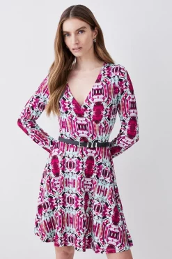 Cheap 🎉 Karen Millen Belted Viscose Blend Long Sleeve Jersey Mini 👗 Dress 🎉 -Karen Millen Outlet store womens floral belted viscose blend long sleeve jersey mini dress