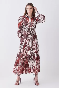 Deals 🥰 Karen Millen Floral Cotton Cutwork And Print Midi 👚 Shirt 👗 Dress 🎉 -Karen Millen Outlet store womens floral floral cotton cutwork and print midi shirt dress