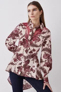 Buy ⭐ Karen Millen Floral Cotton Cutwork And Print Woven 👕 Shirt 💯 -Karen Millen Outlet store womens floral floral cotton cutwork and print woven shirt