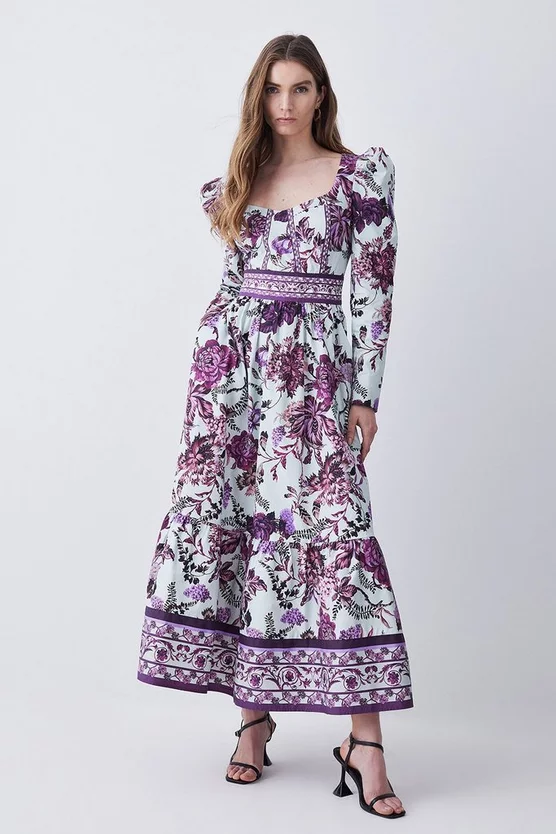 Best Pirce 🌟 Karen Millen Lydia Millen Tall Border Cotton Sateen Woven Midi 👗 Dress - floral 👍 7 Best Pirce 🌟 Karen Millen Lydia Millen Tall Border Cotton Sateen Woven Midi 👗 Dress - floral 👍 - Image 5