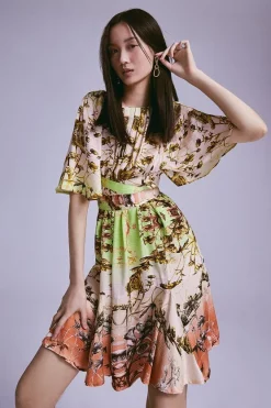 Best deal 👏 Karen Millen Mirrored Tulipa Print Woven Satin Mini 👗 Dress - floral ⌛ -Karen Millen Outlet store womens floral mirrored tulipa print woven satin mini dress