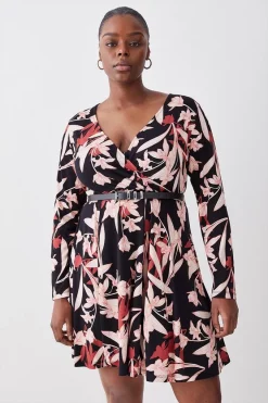 Top 10 👍 Karen Millen Plus Size Belted Viscose Blend Long Sleeve Jersey Mini 👗 Dress 🛒 -Karen Millen Outlet store womens floral plus size belted viscose blend long sleeve jersey mini dress 1
