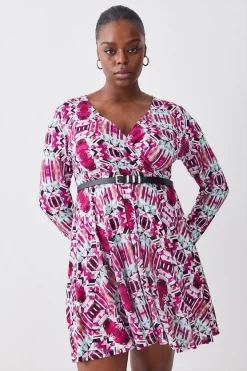 Top 10 👍 Karen Millen Plus Size Belted Viscose Blend Long Sleeve Jersey Mini 👗 Dress 🛒 -Karen Millen Outlet store womens floral plus size belted viscose blend long sleeve jersey mini dress