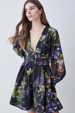 Brand new 😀 Karen Millen Silk Cotton Botanica Floral Woven Short 👗 Dress 🌟 -Karen Millen Outlet store womens floral silk cotton botanica floral woven short dress