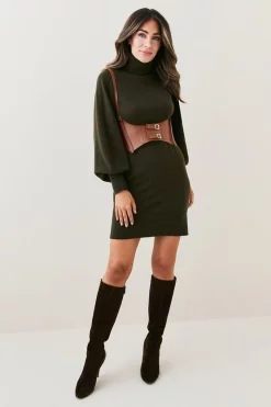 Deals 🎁 Karen Millen Lydia Millen Cashmere Belted Knit Mini 👗 Dress - forest 🥰 -Karen Millen Outlet store womens forest lydia millen cashmere belted knit mini dress