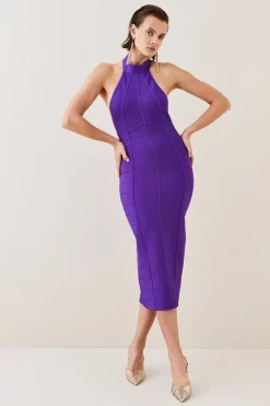 Flash Sale ⌛ Karen Millen Bandage Knit Halter Neck Figure Form 👗 Dress ⭐ -Karen Millen Outlet store womens fuchsia bandage knit halter neck figure form dress