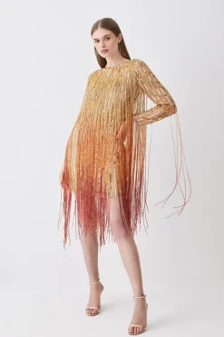 Promo โญ Karen Millen Beaded Fringed Woven Mini ๐ Dress ๐ 15 Promo โญ Karen Millen Beaded Fringed Woven Mini ๐ Dress ๐ -Karen Millen Outlet store womens gold beaded fringed woven mini dress