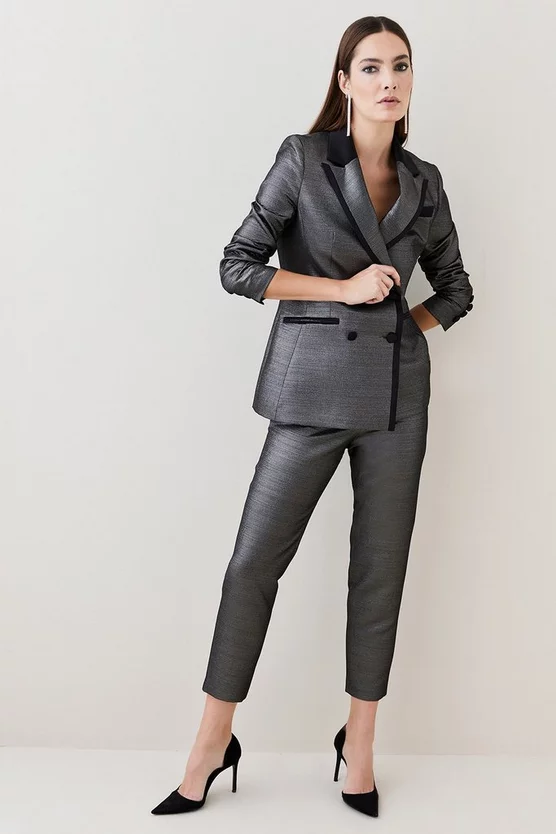 Brand new ๐ Karen Millen Metallic Jacquard Waistband Detail Slim Leg Trouser - gold ๐ 8 Brand new ๐ Karen Millen Metallic Jacquard Waistband Detail Slim Leg Trouser - gold ๐ - Image 6