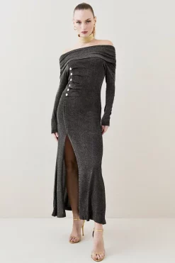 Best Sale 🌟 Karen Millen Sparkle Slinky Knit Drape Bardot Midaxi 👗 Dress - gold 🥰 11 Best Sale 🌟 Karen Millen Sparkle Slinky Knit Drape Bardot Midaxi 👗 Dress - gold 🥰 -Karen Millen Outlet store womens gold sparkle slinky knit drape bardot midaxi dress