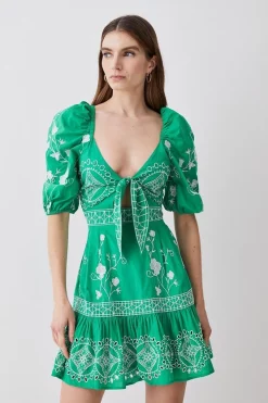 Brand new 👏 Karen Millen Floral & Geo Embroidered Woven Mini 👗 Dress - green ⭐ -Karen Millen Outlet store womens green floral geo embroidered woven mini dress