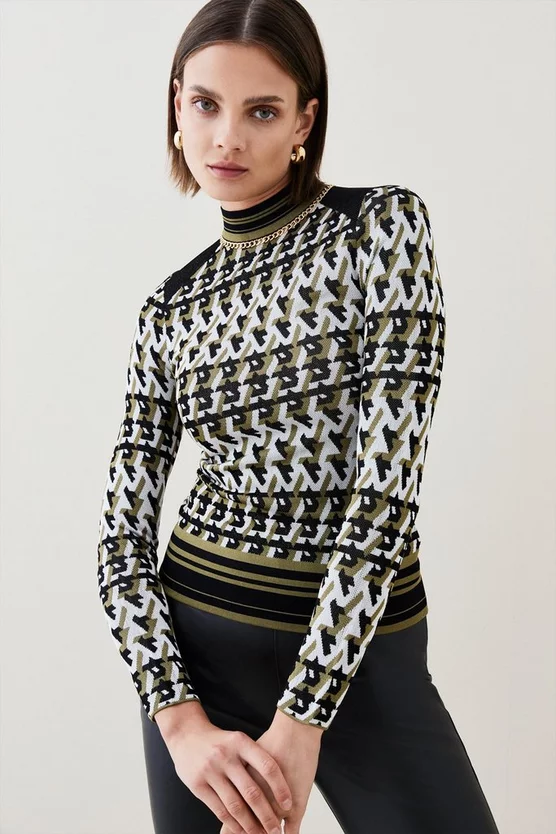 Outlet ๐ Karen Millen Geo Knit Jacquard Top With Chain Trim โ 8 Outlet ๐ Karen Millen Geo Knit Jacquard Top With Chain Trim โ - Image 6